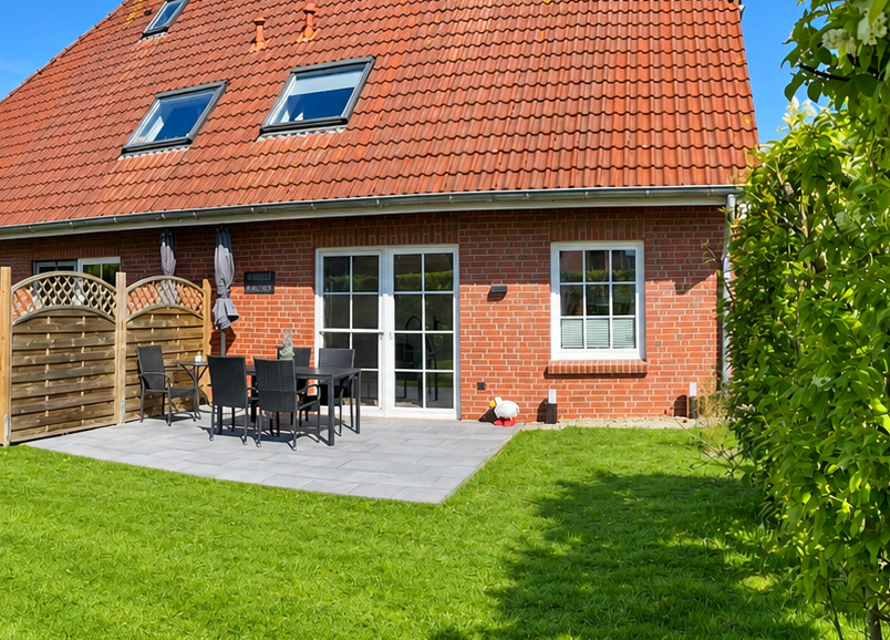 Terrasse der Friesenbude mit Sitzgruppe